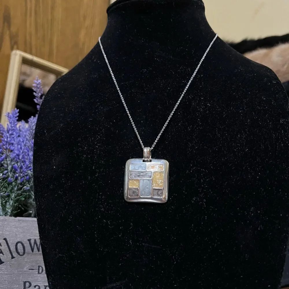 Vintage Kenneth Cole enamel square pendant with silver chain